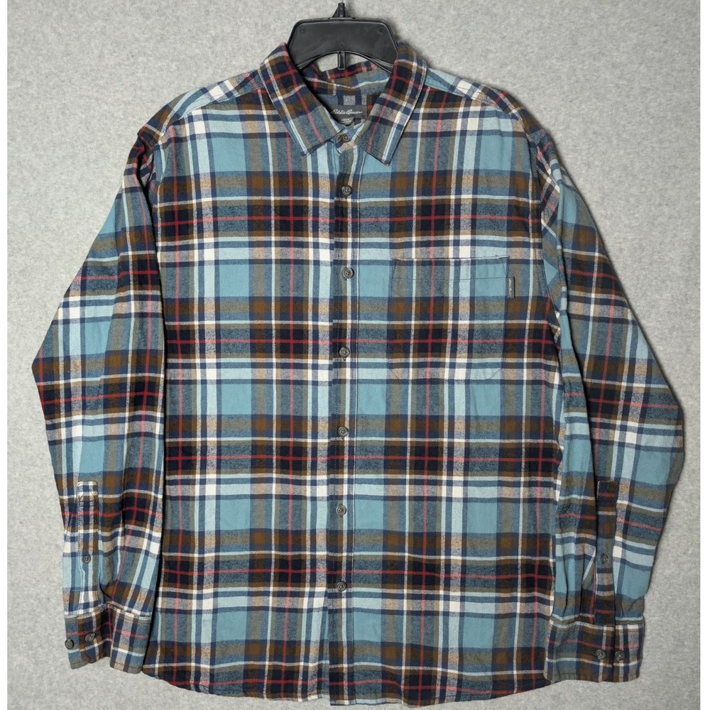 Eddie Bauer Mens XL Plaid Flannel Button Up Shirt Long Sleeve Grunge Outdoors